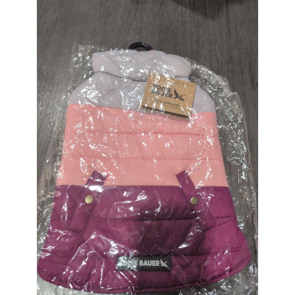 NWT Eddie Bauer Flora Colorblock Puffer Dog Parka Jacket Pink Purple Gray M